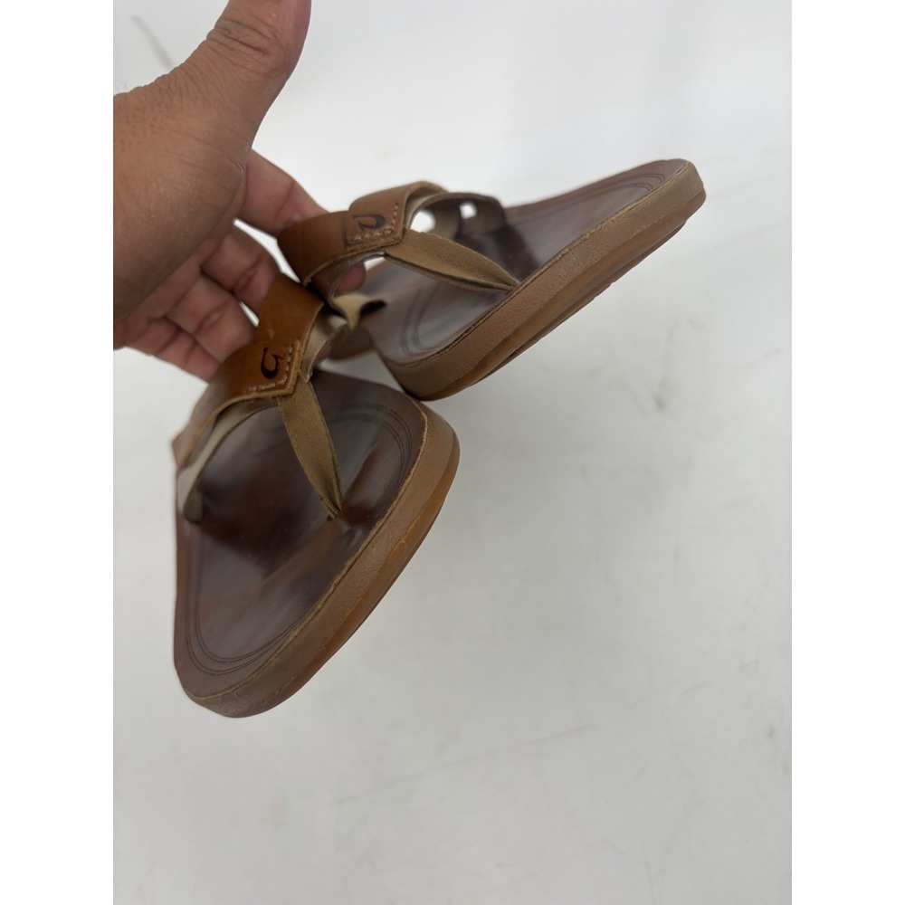 OluKai Kaekae Brown Leather Thong Slide In Sandals Womens Size 10 - Picture 3 of 10